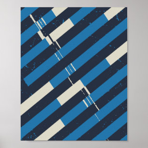 Diagonale blauwe strepen met grunge textuur poster