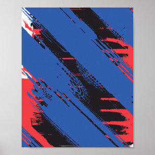 Diagonale blauwe, zwarte en rode kwasttextuur poster