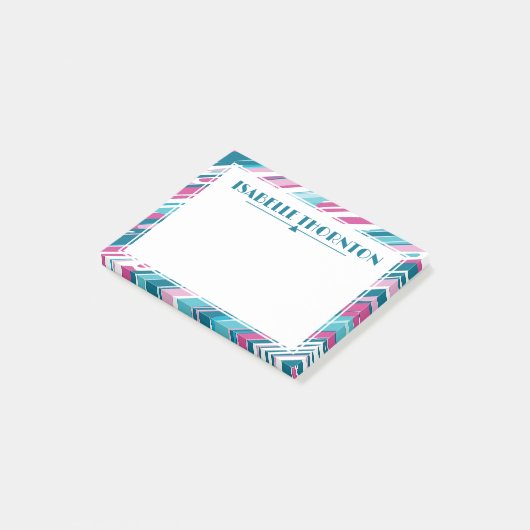 Diagonale Blauwgroen & Paarse Strepen Naam Post-it® Notes (Schuin)