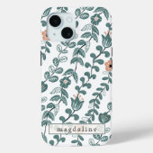 Diagonale Botanische Blauwgroen Naam Bloempatroon Case-Mate iPhone Case (Achterkant)