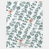 Diagonale Botanische Blauwgroen Naam Bloempatroon Fleece Deken (Voorkant)