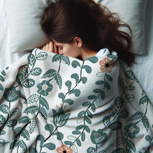 Diagonale Botanische Blauwgroen Naam Bloempatroon Fleece Deken