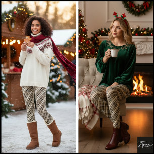 Diagonale bruine neutrale tartan ruit leggings