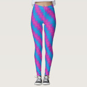 Diagonale Chevrons voor Bright Blauwe Turquoise Ma Leggings (Voorkant)