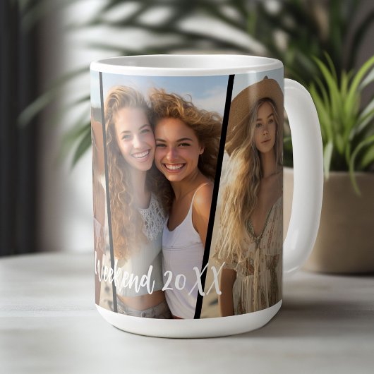 Diagonale fotocollage - 4 foto's leuk weekend koffiemok