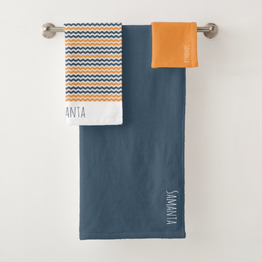 diagonale geometrische oranje grijsnaam bad handdoek (Insitu)