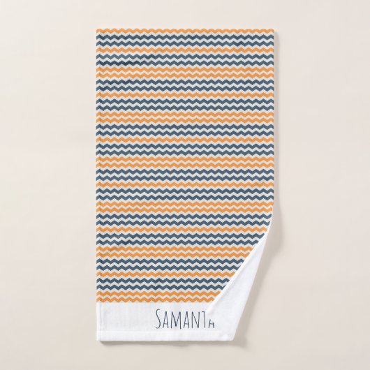  diagonale geometrische oranje grijsnaam bad handdoek (Handdoek)