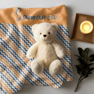  diagonale geometrische oranje grijsnaam fleece deken