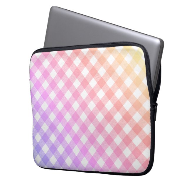 Diagonale Gradiënt Regenboog Gingham  Laptop Sleeve (Voorkant Links)