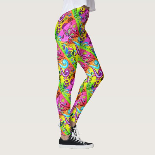 diagonale groovy psychedelische paddenstoelen leggings (Rechts)