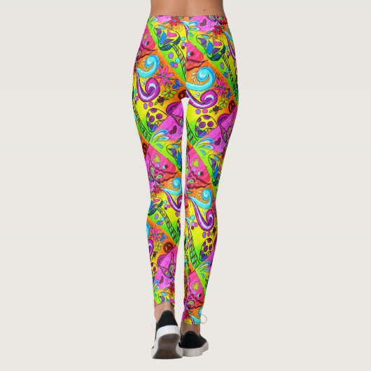 diagonale groovy psychedelische paddenstoelen leggings (Achterkant)
