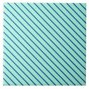 Diagonale instripes - aqua en marine tegeltje