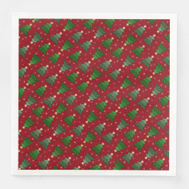Diagonale Kerstbomen met Sterren op Custom Red Servetten