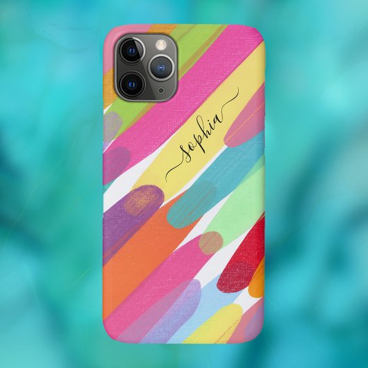 Diagonale kleurlijnen, naam, Abstract schilderij Case-Mate iPhone Case
