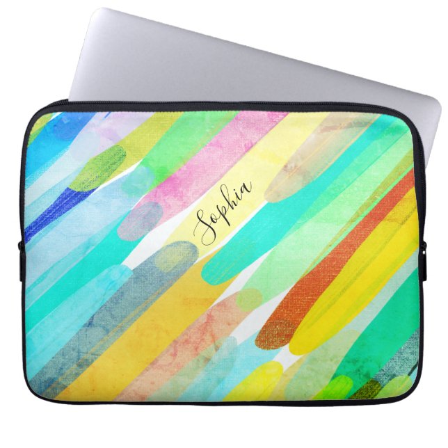 Diagonale kleurlijnen, naam, jaren '70 Abstracte k Laptop Sleeve (Voorkant)