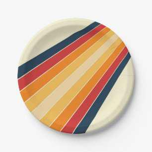 Diagonale kleurrijke retro stijl zonnestralen papieren bordje