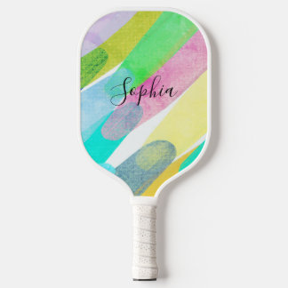 Diagonale Kleurstrepen, Naam, 70s Abstracte Kunst Pickleball Paddle