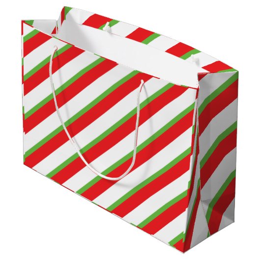 Diagonale lijnen patroon kerstcadeau tas groot cadeauzakje (Achterkant Gekanteld)