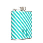 Diagonale neon blauw met witte strepen initialen heupfles (Rechts)