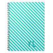 Diagonale neon blauw met witte strepen initialen notitieboek (Voorkant)