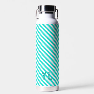 Diagonale neon blauw met witte strepen initialen waterfles