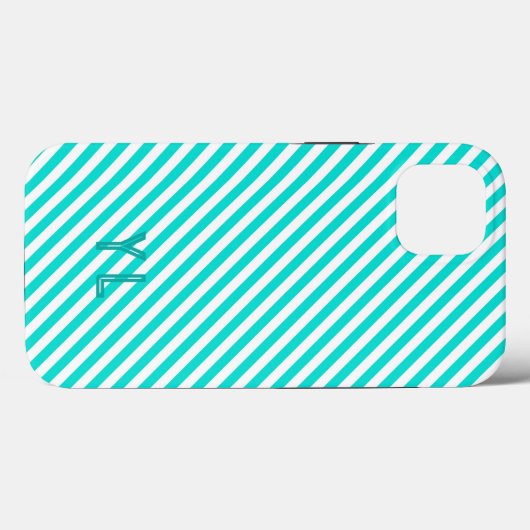 Diagonale neonblauwe en witte strepen initialen Case-Mate iPhone case (Achterkant (horizontaal))