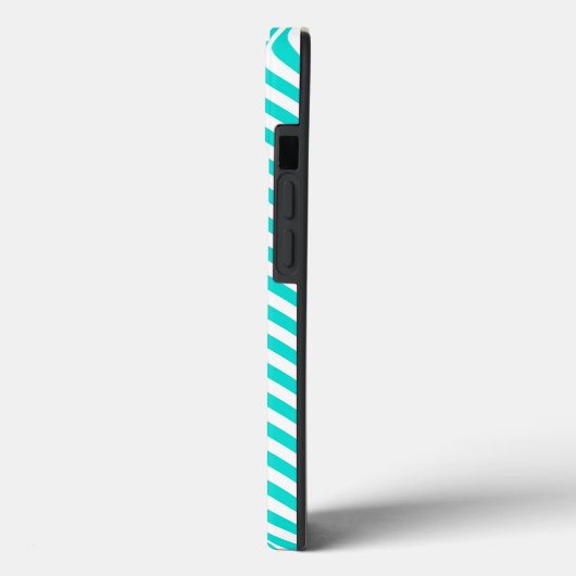 Diagonale neonblauwe en witte strepen initialen Case-Mate iPhone case (Achterkant / Links)