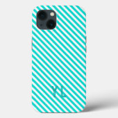 Diagonale neonblauwe en witte strepen initialen Case-Mate iPhone case (Achterkant)