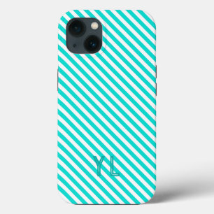 Diagonale neonblauwe en witte strepen initialen Case-Mate iPhone case