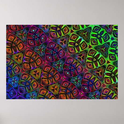 Diagonale psychedelische veelkleurige abstracte ku poster (Voorkant)