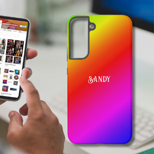 Diagonale Regenboog Kleur Gradient Voeg Naam Toe Samsung Galaxy Hoesje
