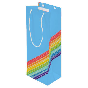 Diagonale regenboogstrepen wijn cadeautas