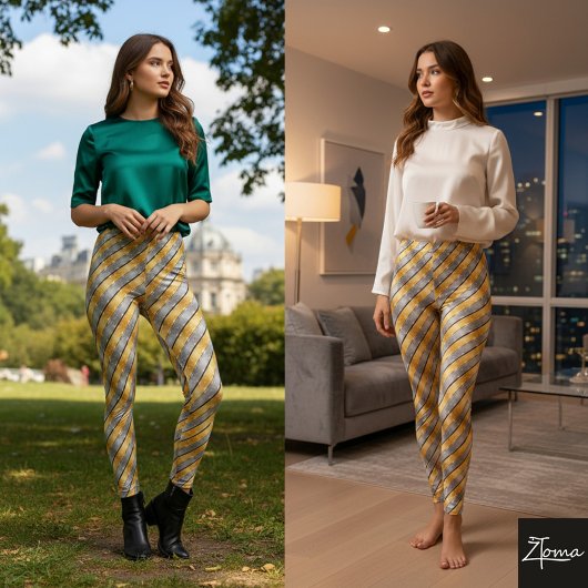 Diagonale Streep Goud Zilver Metaalglans Leggings