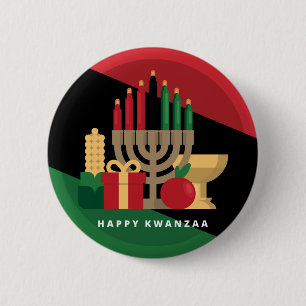 diagonale streep Happy Kwanzaa Ronde Button 5,7 Cm