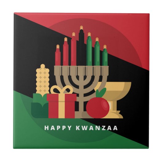 diagonale streep Happy Kwanzaa Tegeltje (Voorkant)