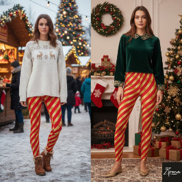Diagonale streep rood goud metaalglans leggings