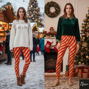 Diagonale streep rood goud metaalglans leggings