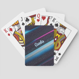 Diagonale Streifen und Punkte Muster schwarz, blau Pokerkaarten