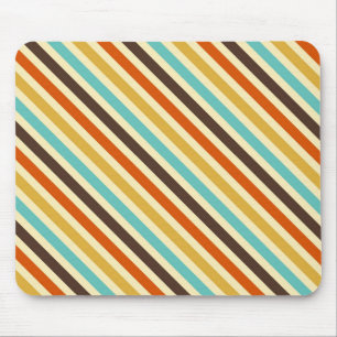 Diagonale strepen 4 Retro kleuren Blauw Geel Rood Muismat