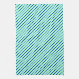 Diagonale strepen - aqua en marineblauw theedoek