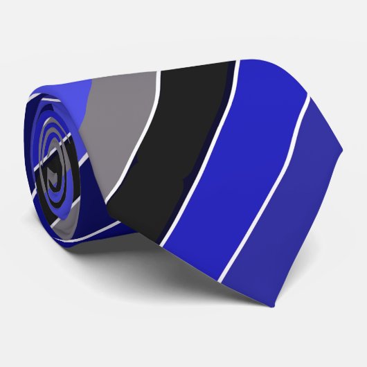 Diagonale strepen Blauw, Zwart en Wit Stropdas (Opgerold)