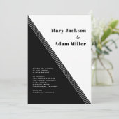 Diagonale strepen, driehoeken zwarte witte bruilof kaart (Staand voorkant)