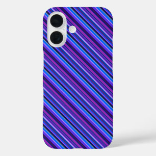 Diagonale strepen in blauw en paars iPhone 16 hoesje