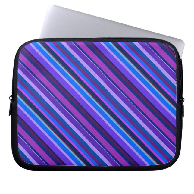 Diagonale strepen in blauw en paars laptop sleeve (Voorkant)