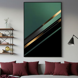 Diagonale strepen in diep smaragd en goud canvas afdruk
