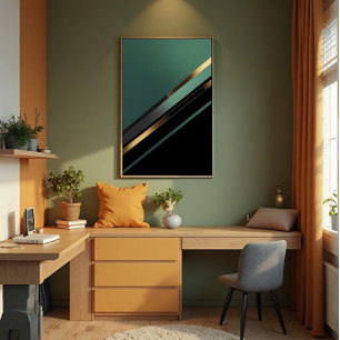 Diagonale strepen in diep smaragd en goud poster