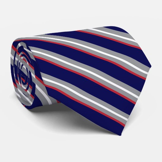 Diagonale strepen in wit, rood, grijs en marinebla stropdas (Opgerold)