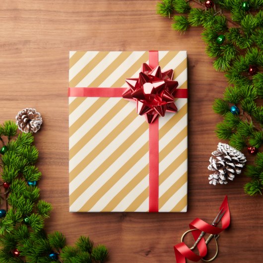 Diagonale strepen Kerst geel van wit Cadeaupapier (Feestdagen Geschenken)