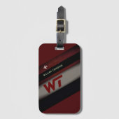 Diagonale Strepen koel Monogrammed donkerrood Bagagelabel (Voorkant (verticaal))