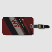 Diagonale Strepen koel Monogrammed donkerrood Bagagelabel (Voorkant (horizontaal))